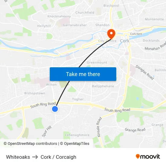 Whiteoaks to Cork / Corcaigh map