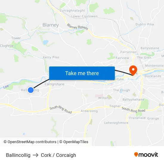 Ballincollig to Cork / Corcaigh map