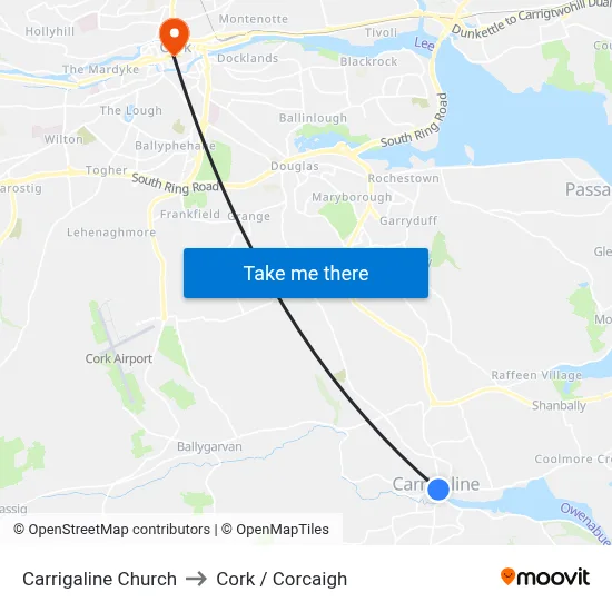 Carrigaline Church to Cork / Corcaigh map