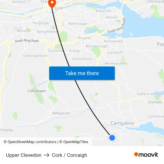 Upper Clevedon to Cork / Corcaigh map