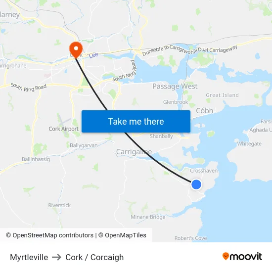 Myrtleville to Cork / Corcaigh map