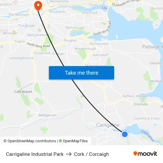 Carrigaline Industrial Park to Cork / Corcaigh map