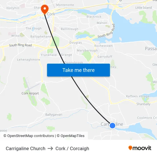 Carrigaline Church to Cork / Corcaigh map
