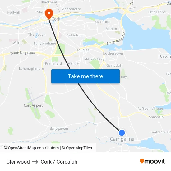 Glenwood to Cork / Corcaigh map