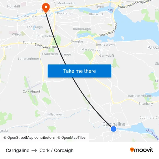 Carrigaline to Cork / Corcaigh map