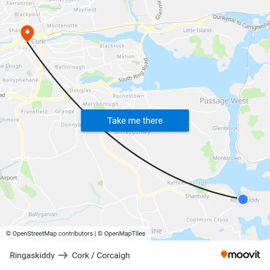 Ringaskiddy to Cork / Corcaigh map