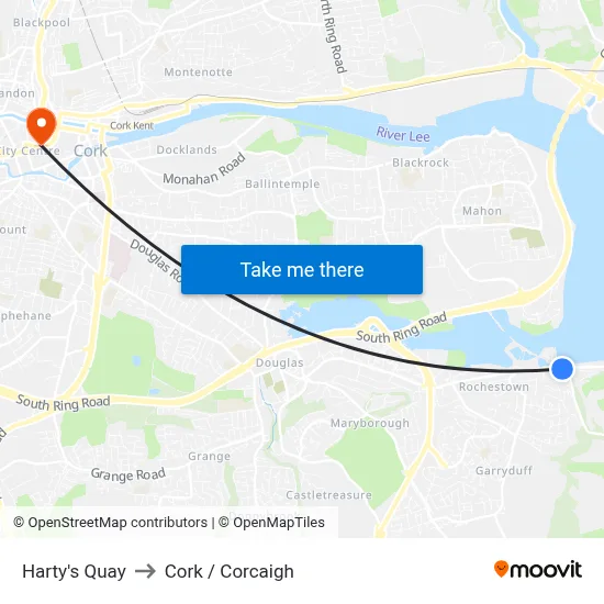 Harty's Quay to Cork / Corcaigh map