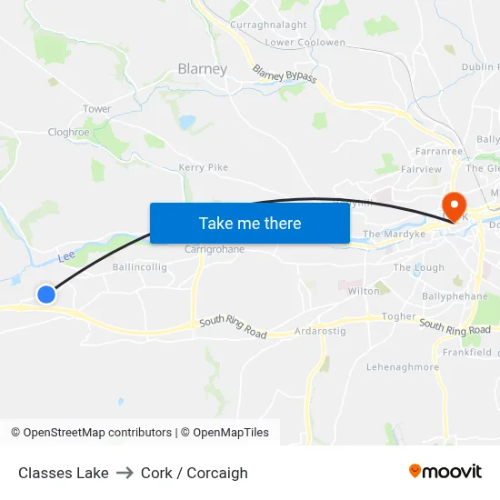 Classes Lake to Cork / Corcaigh map