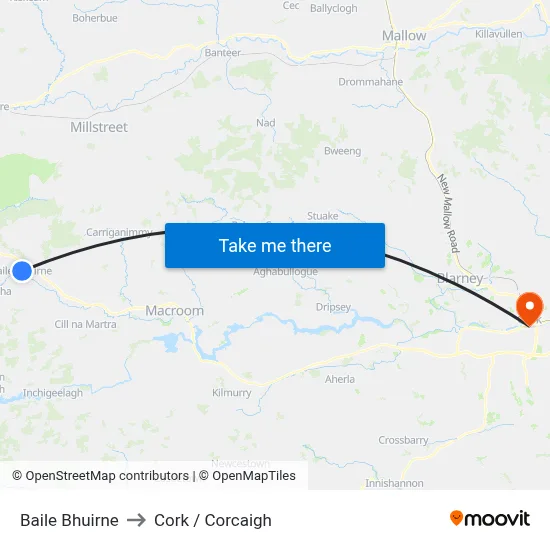 Baile Bhuirne to Cork / Corcaigh map