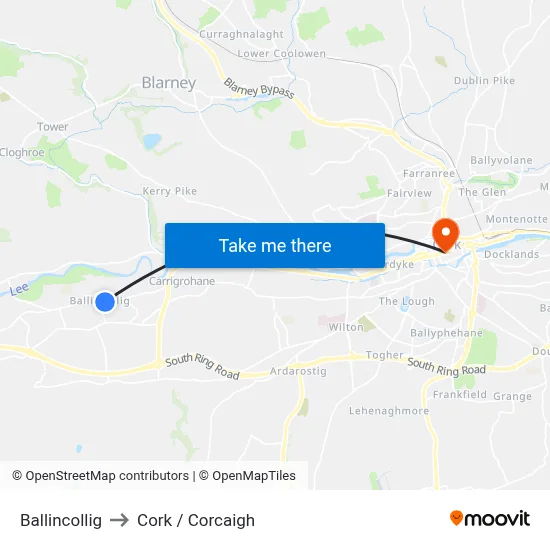 Ballincollig to Cork / Corcaigh map