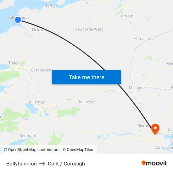 Ballybunnion to Cork / Corcaigh map