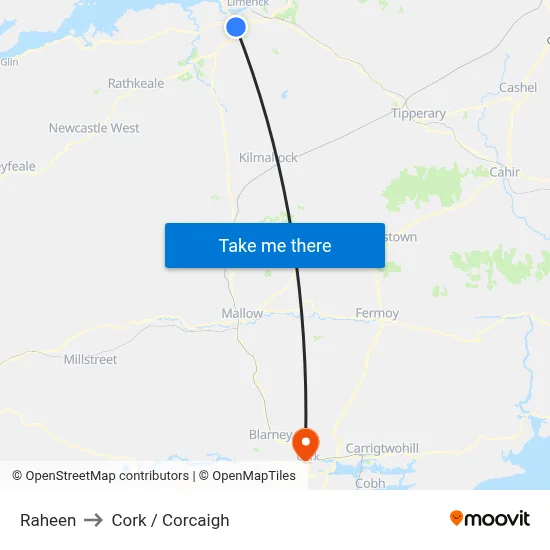Raheen to Cork / Corcaigh map