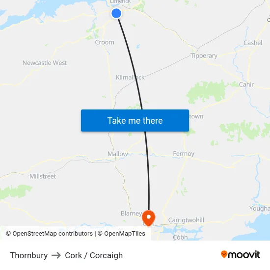 Thornbury to Cork / Corcaigh map