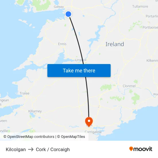 Kilcolgan to Cork / Corcaigh map