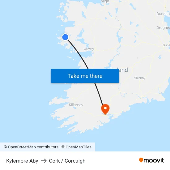 Kylemore Aby to Cork / Corcaigh map