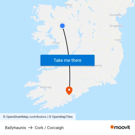Ballyhaunis to Cork / Corcaigh map