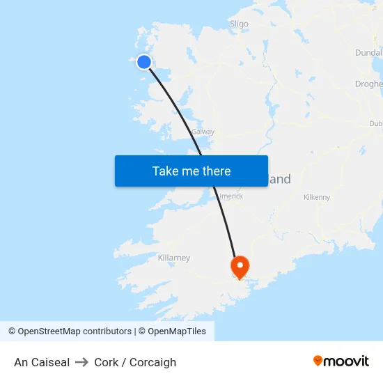An Caiseal to Cork / Corcaigh map