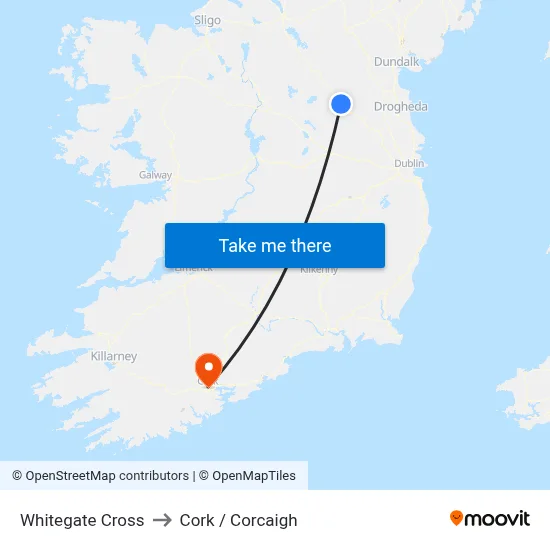 Whitegate Cross to Cork / Corcaigh map