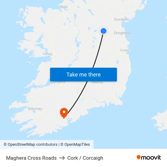 Maghera Cross Roads to Cork / Corcaigh map