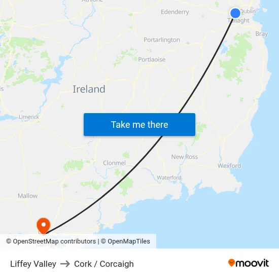 Liffey Valley to Cork / Corcaigh map
