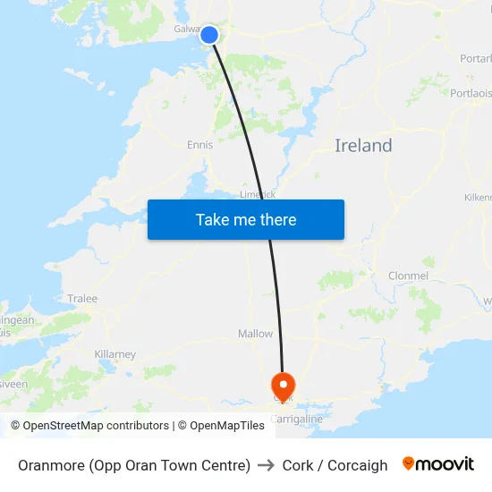 Oranmore (Opp Oran Town Centre) to Cork / Corcaigh map