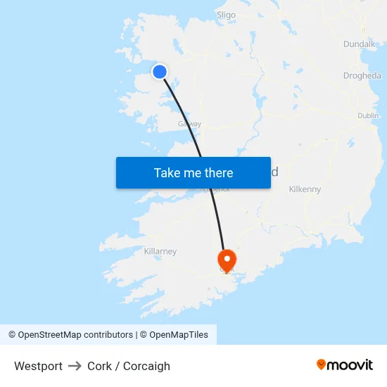 Westport to Cork / Corcaigh map