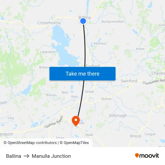 Ballina to Manulla Junction map
