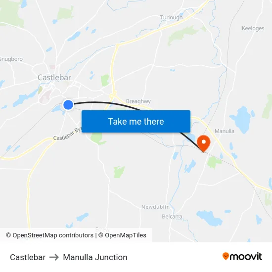 Castlebar to Manulla Junction map