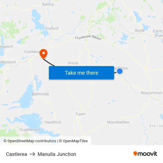 Castlerea to Manulla Junction map