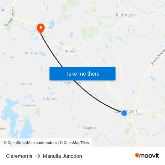Claremorris to Manulla Junction map