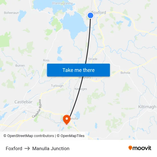 Foxford to Manulla Junction map