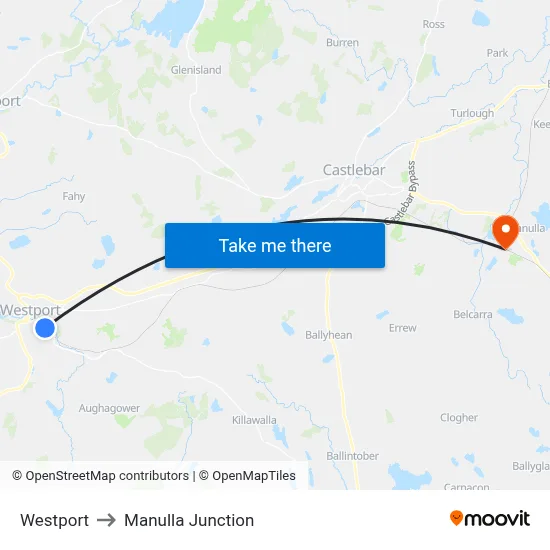 Westport to Manulla Junction map