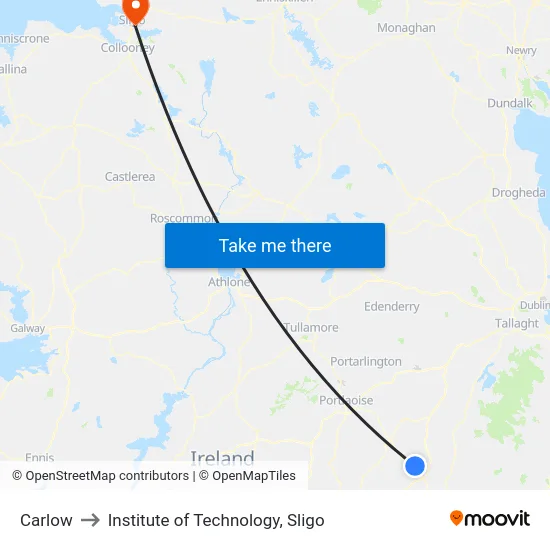 Carlow to Institute of Technology, Sligo map