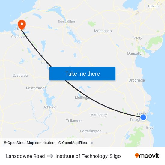 Lansdowne Road to Institute of Technology, Sligo map