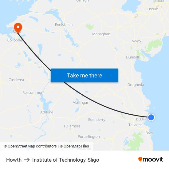 Howth to Institute of Technology, Sligo map
