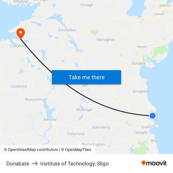 Donabate to Institute of Technology, Sligo map