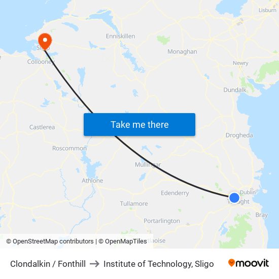 Clondalkin / Fonthill to Institute of Technology, Sligo map