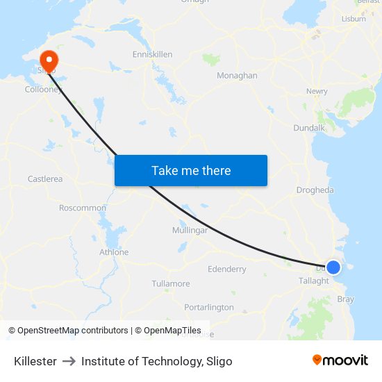 Killester to Institute of Technology, Sligo map