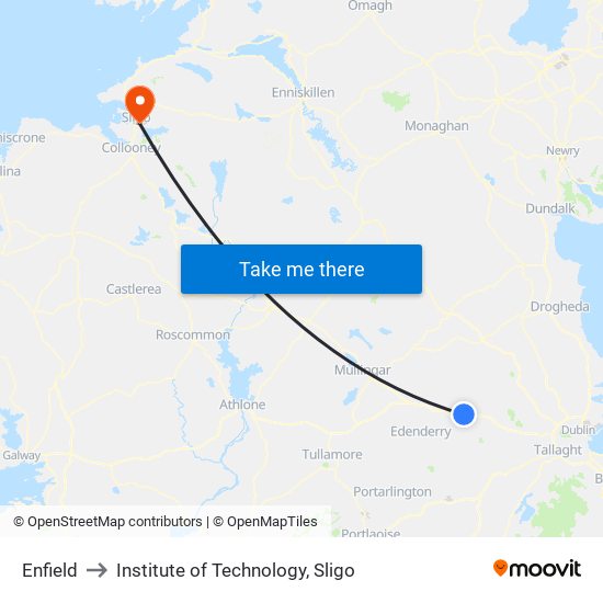 Enfield to Institute of Technology, Sligo map