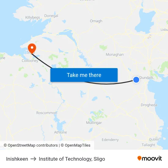 Inishkeen to Institute of Technology, Sligo map
