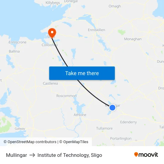 Mullingar to Institute of Technology, Sligo map