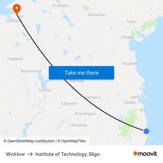 Wicklow to Institute of Technology, Sligo map