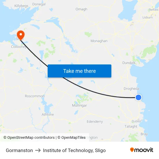 Gormanston to Institute of Technology, Sligo map