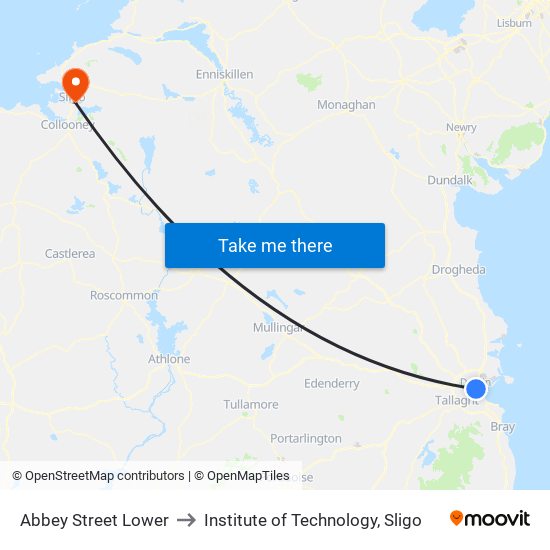 Abbey Street Lower to Institute of Technology, Sligo map