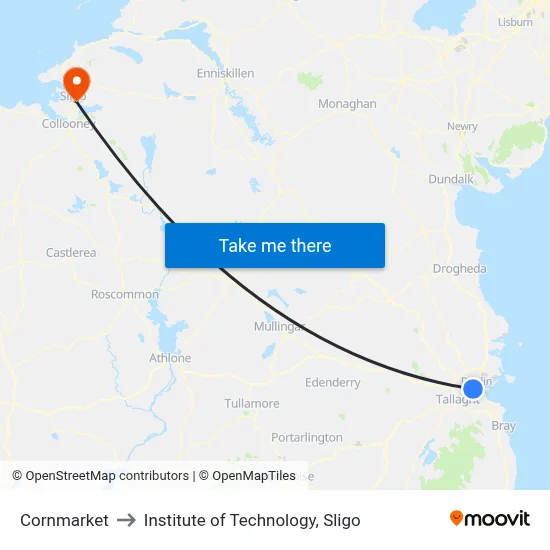Cornmarket to Institute of Technology, Sligo map