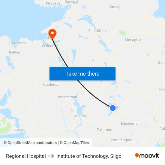 Regional Hospital to Institute of Technology, Sligo map