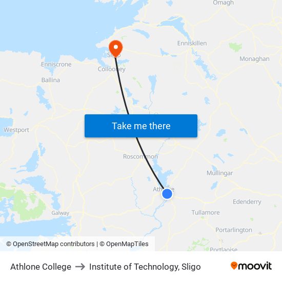 Athlone College to Institute of Technology, Sligo map