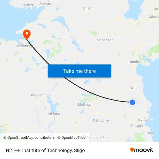 N2 to Institute of Technology, Sligo map