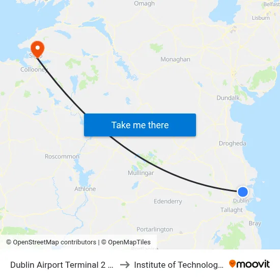 Dublin Airport Terminal 2 Zone 19 to Institute of Technology, Sligo map