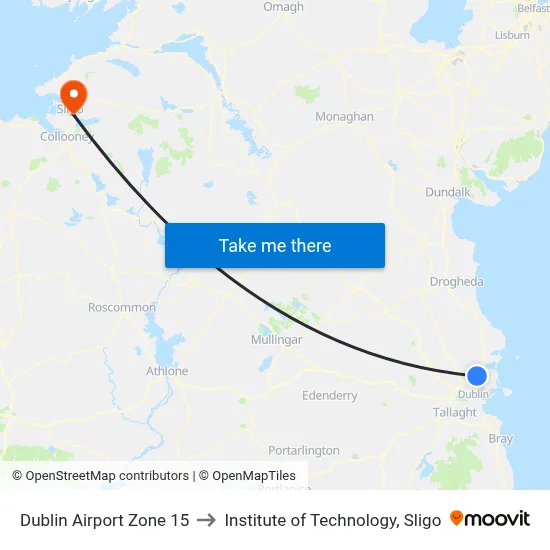 Dublin Airport Zone 15 to Institute of Technology, Sligo map